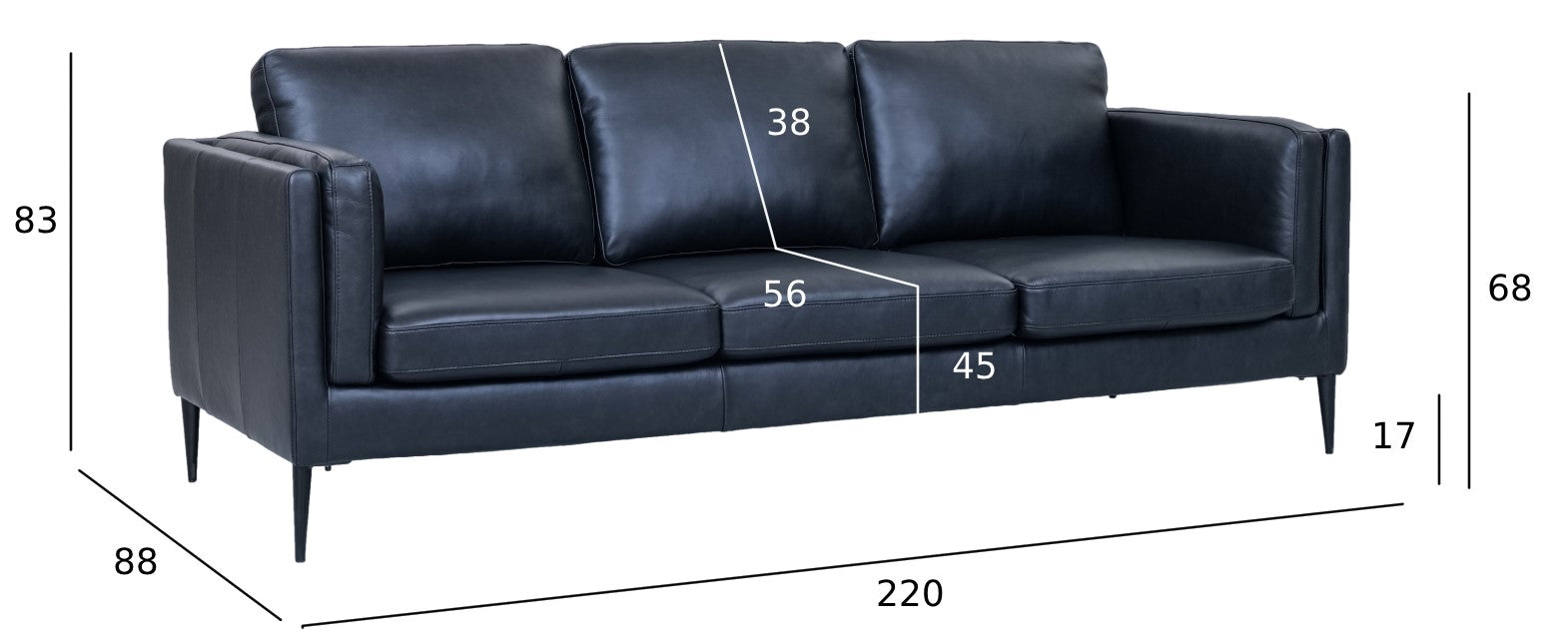 Echtleder Sofa  Schwarz